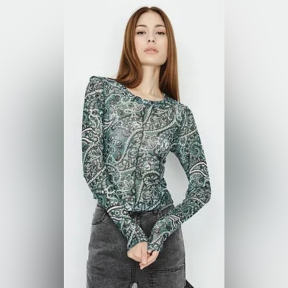 The Balance Collection Teal Green Scoop Neck Long Sleeve Shirt size Small